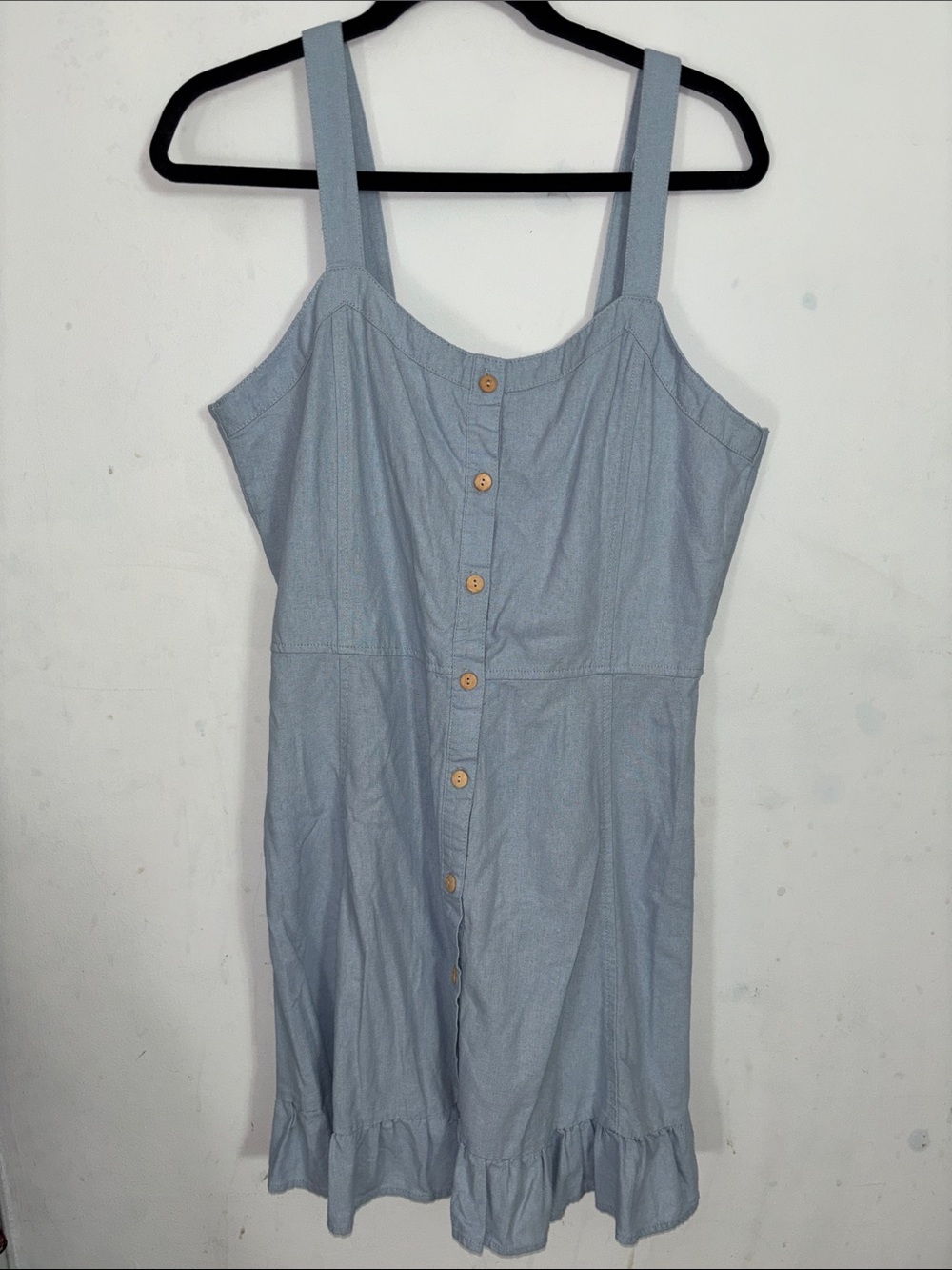 Light Blue Button-Front Sundress with Ruffle Hem